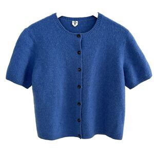 Arket Cardigan Sweater Women's Size Medium EU Blue Short Sleeve Alpaca Wool